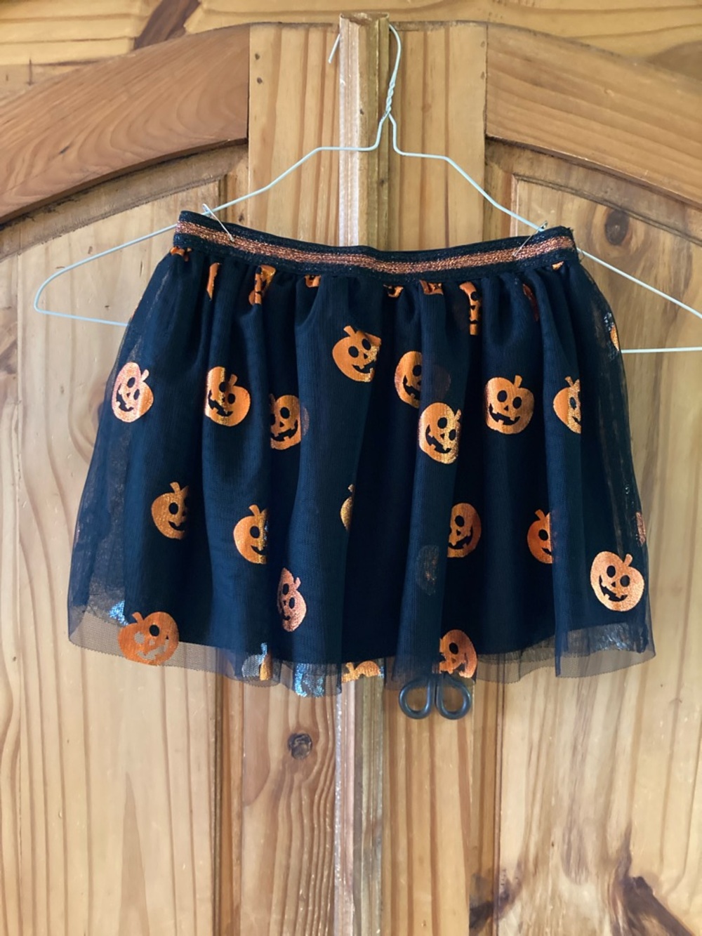 Girls Celebrate Halloween black orange jack-o’-lantern lace skirt size S (6)